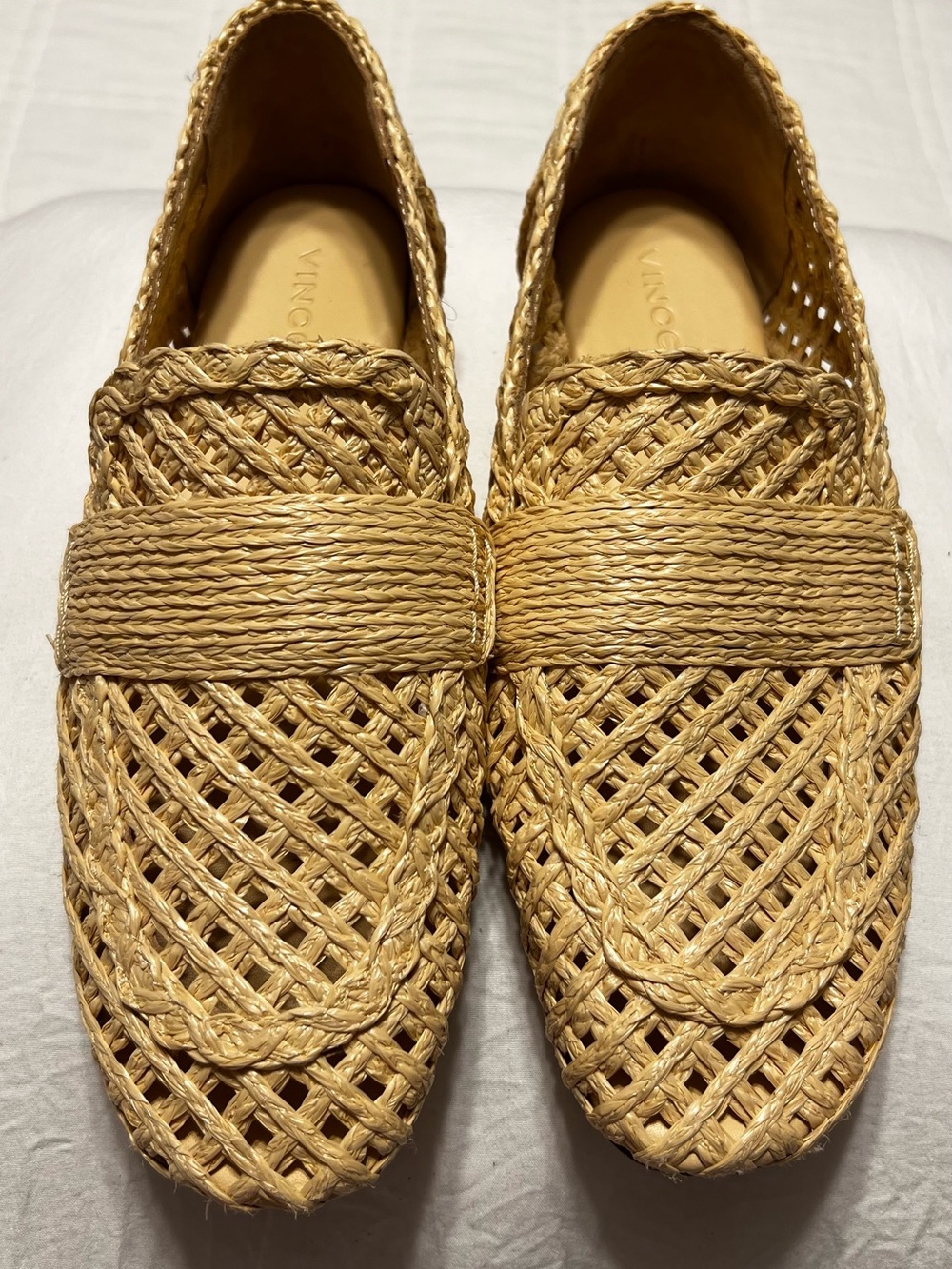 Vince Davis Woven Raffia Slip-On Loafers in Tan